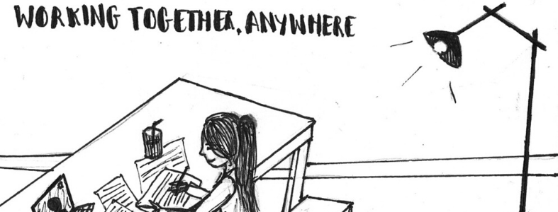 Cartoon of woman working from home